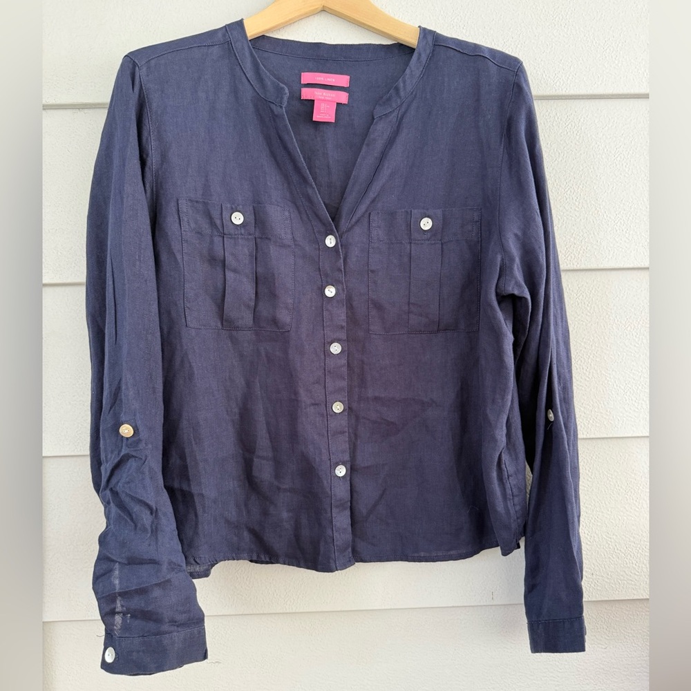 Isaac Mizrahi New York 100% Linen Button-Front Shirt – Size L